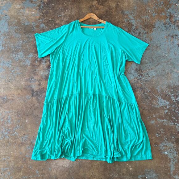 LOGO Lori Goldstein Elbow Sleeve Dress Plus Size 5XP New Cozumel Green Rayon - Picture 2 of 10